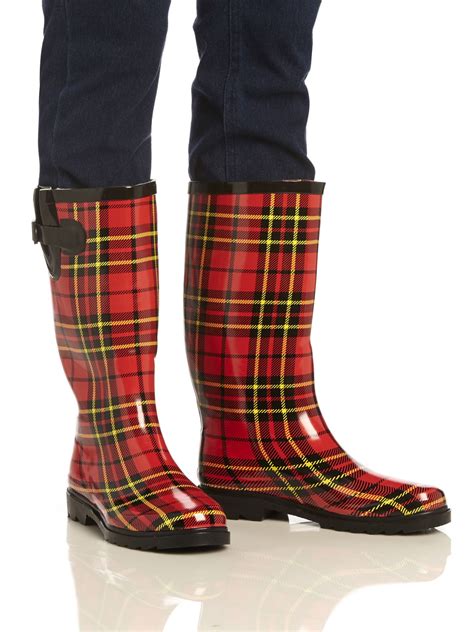 plaid rain boots